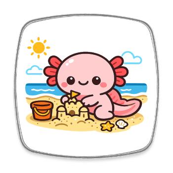 Cuddly Axolotl on the Beach - Square fridge magnet - white - Front