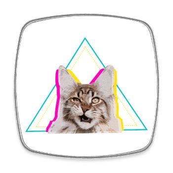 Neon Retro Katze Geometrisches Dreieck Kunst - Viereckiger Kühlschrankmagnet - Weiß - Vorne