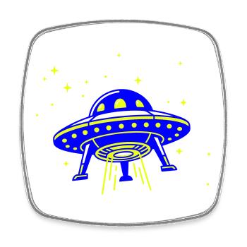 UFO – Besuch aus einer anderen Galaxie - Viereckiger Kühlschrankmagnet - Weiß - Vorne