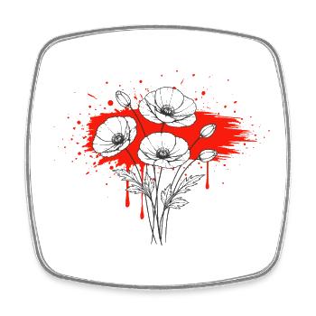 Mohnblumen Rot Schwarz Vintage Design - Viereckiger Kühlschrankmagnet - Weiß - Vorne