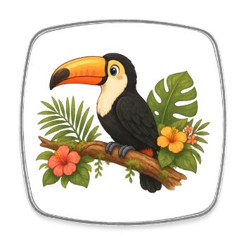 Toucan Tropical Bird on Branch Cartoon Motif - Square fridge magnet - white - Front
