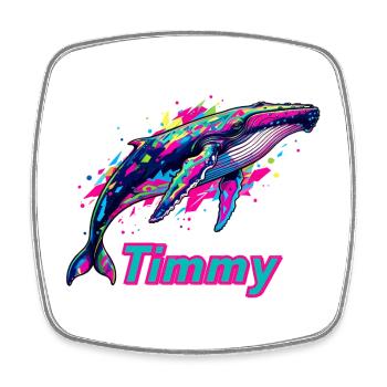 Neon Whale Timmy Graffiti - Square fridge magnet - white - Front