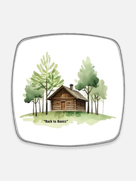 Back to Basics Cabin in Woods - Square fridge magnet - white