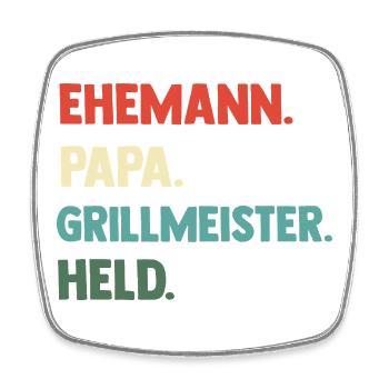 Papa Vater Held Grillmeister BBQ Geschenk - Viereckiger Kühlschrankmagnet - Weiß - Vorne