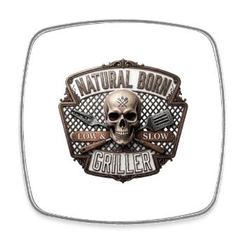 Natural Born Griller Skull Badge - Viereckiger Kühlschrankmagnet - Weiß - Vorne