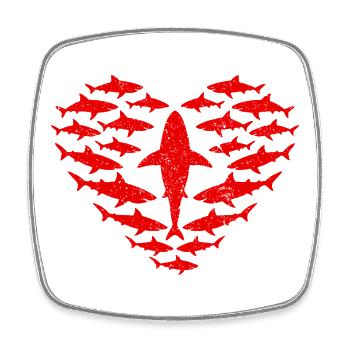Vintage Red Shark Heart – Grunge-Stil - Viereckiger Kühlschrankmagnet - Weiß - Vorne