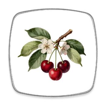 Kirsch- und botanische Blumengravur - Viereckiger Kühlschrankmagnet - Weiß - Vorne