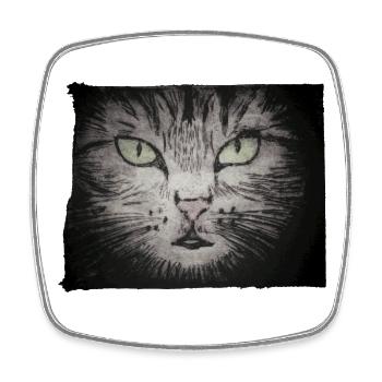 Cat Black - Hand Carved Printable - Square fridge magnet - white - Front
