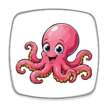 Cuddly Pink Octopus Cartoon - Square fridge magnet - white - Front