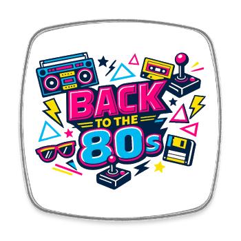 Retro 80er Boombox Neon Grafik - Viereckiger Kühlschrankmagnet - Weiß - Vorne