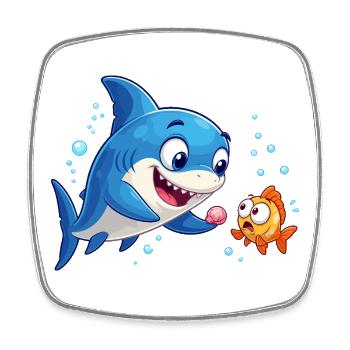 Le requin pèlerin bleu rencontre le poisson rouge - Magnet carré - blanc - Devant