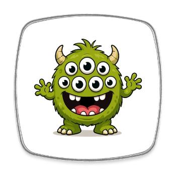 Green monster with many eyes - Square fridge magnet - white - Front