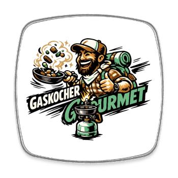 Gaskocher Gourmet Cartoon-Koch - Viereckiger Kühlschrankmagnet - Weiß - Vorne