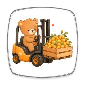 Bear with mirabelle plums on the forklift - Square fridge magnet - white - Front