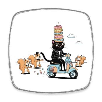 Donut Crown Cat Scooter Funny Cat Motif - Square fridge magnet - white - Front