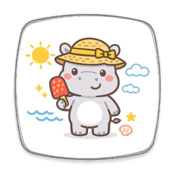 Hippopotamus on the beach with sorbet - Square fridge magnet - white - Front