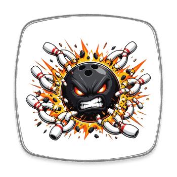 Angry bowling ball in explosion design - Square fridge magnet - white - Front