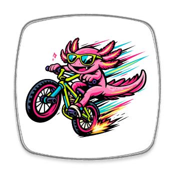 Cycliste axolotl enflammé - Magnet carré - blanc - Devant