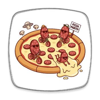 Pizza Party Fahrrad Salami Spaß - Viereckiger Kühlschrankmagnet - Weiß - Vorne