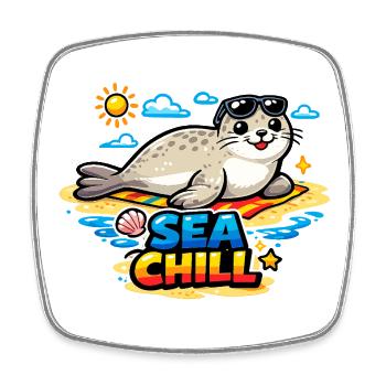 Sea Chill Seal on the Beach - Square fridge magnet - white - Front