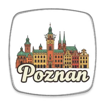 Poznan Poland Old Town Goats Retro Travel Badge - Square fridge magnet - white - Front