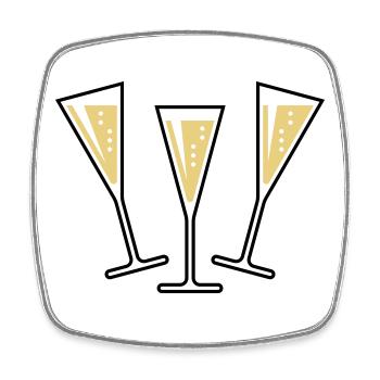 3 Sektgläser (Sekt / Trichter / Zu / 2C) - Magnet carré - blanc - Devant