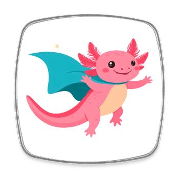 Rosa Axolotl Superheld - Süßes Comic Design Kinder - Viereckiger Kühlschrankmagnet - Weiß - Vorne