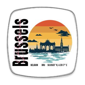 Brussels Vintage Skyline Belgium Sunset - Viereckiger Kühlschrankmagnet - Weiß - Vorne