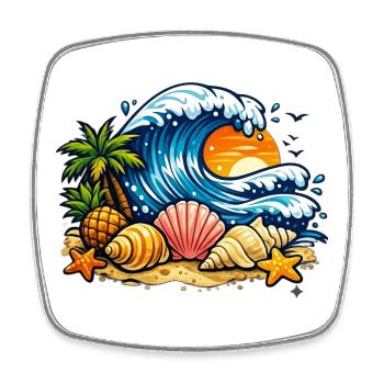 Vague Tropicale au Coucher Soleil - Magnet carré - blanc - Devant
