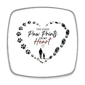Empreinte de patte dans le cœur - Magnet carré - blanc - Devant