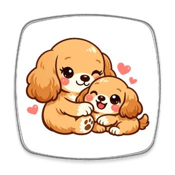 Maman chien câline son chiot - Magnet carré - blanc - Devant