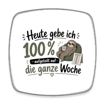 100% Energie verteilt: Wochenplan-Sloth - Viereckiger Kühlschrankmagnet - Weiß - Vorne