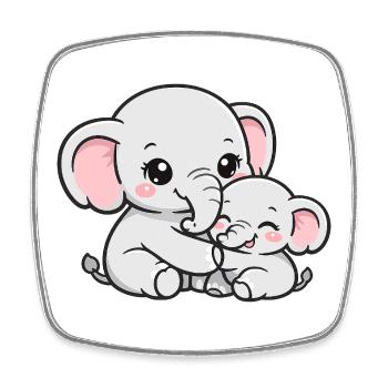 Mother elephant cuddling with her little baby - Square fridge magnet - white - Front