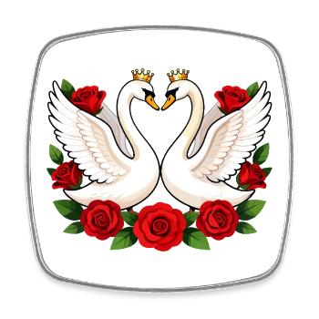 Royal Swan Union with Roses - Square fridge magnet - white - Front