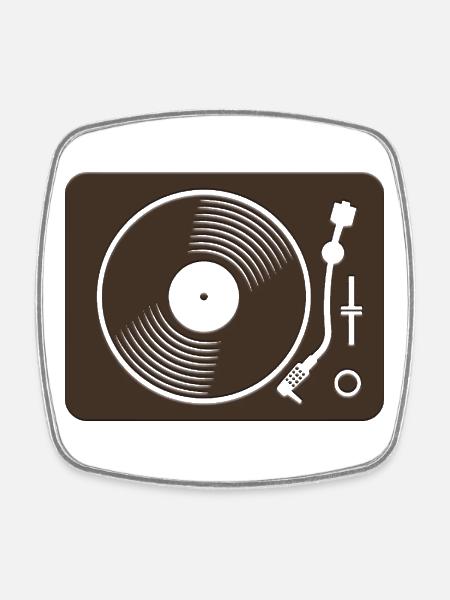 Retro Plattenspieler Vinyl Design - Viereckiger Kühlschrankmagnet - Weiß