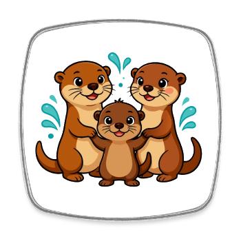 Lustige Otterfamilie - Viereckiger Kühlschrankmagnet - Weiß - Vorne