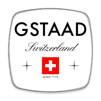 Gstaad, Switzerland, coordinates, travel, souvenir - Square fridge magnet - white - Front