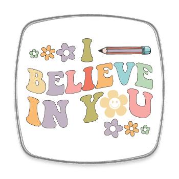 Believe In You Retro-Blumen - Viereckiger Kühlschrankmagnet - Weiß - Vorne