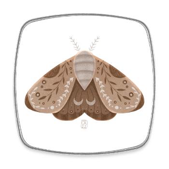 Earthy moth with botanical pattern - Square fridge magnet - white - Front