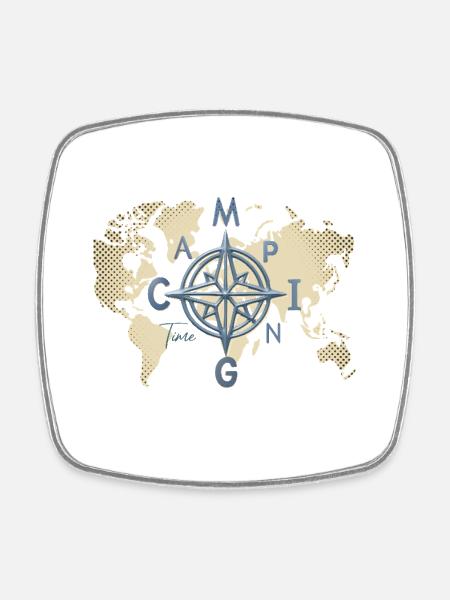 Camping sur la carte du monde Compass - Magnet carré - blanc
