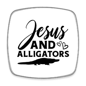 Jesus Alligatoren - Viereckiger Kühlschrankmagnet - Weiß - Vorne