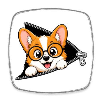 Corgi Hund Reißverschluss - Viereckiger Kühlschrankmagnet - Weiß - Vorne