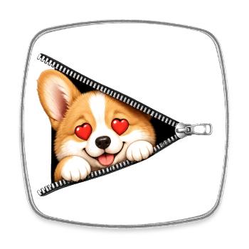 Corgi Hund Reißverschluss - Viereckiger Kühlschrankmagnet - Weiß - Vorne