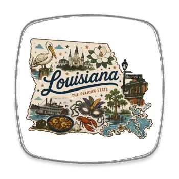 Louisiana Pelican State Vintage Reiseaufkleber - Viereckiger Kühlschrankmagnet - Weiß - Vorne
