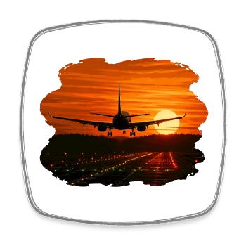 Flugzeuglandung bei Sonnenuntergang - Viereckiger Kühlschrankmagnet - Weiß - Vorne