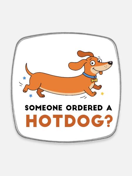 Hot dog? Playful Dachshund Illustration - Square fridge magnet - white