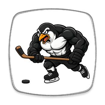 Pinguin Eishockey Spieler Comic Motiv - Viereckiger Kühlschrankmagnet - Weiß - Vorne
