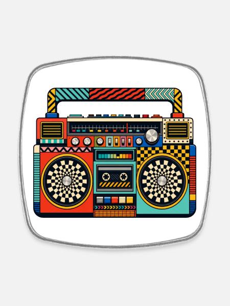 Retro Boombox Color Game - Square fridge magnet - white