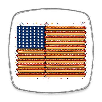 American flag made of hotdogs for barbecue fans - Square fridge magnet - white - Front