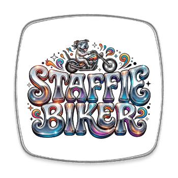 Staffie biker 4 - 130 - Magnet carré - blanc - Devant